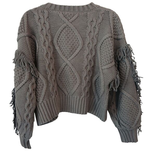 NWT $118 ANTHROPOLOGIE  LINE & DOT Charcoal GrayCable Knit Sweater Fringe Small - Picture 7 of 13